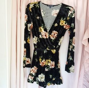Black Velvet Floral Romper XS